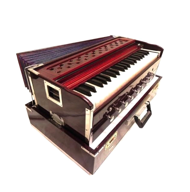 Folding Harmonium Instrument, 9 Stops, Rosewood Color, 3 1/2 Octave, Coupler, Bag